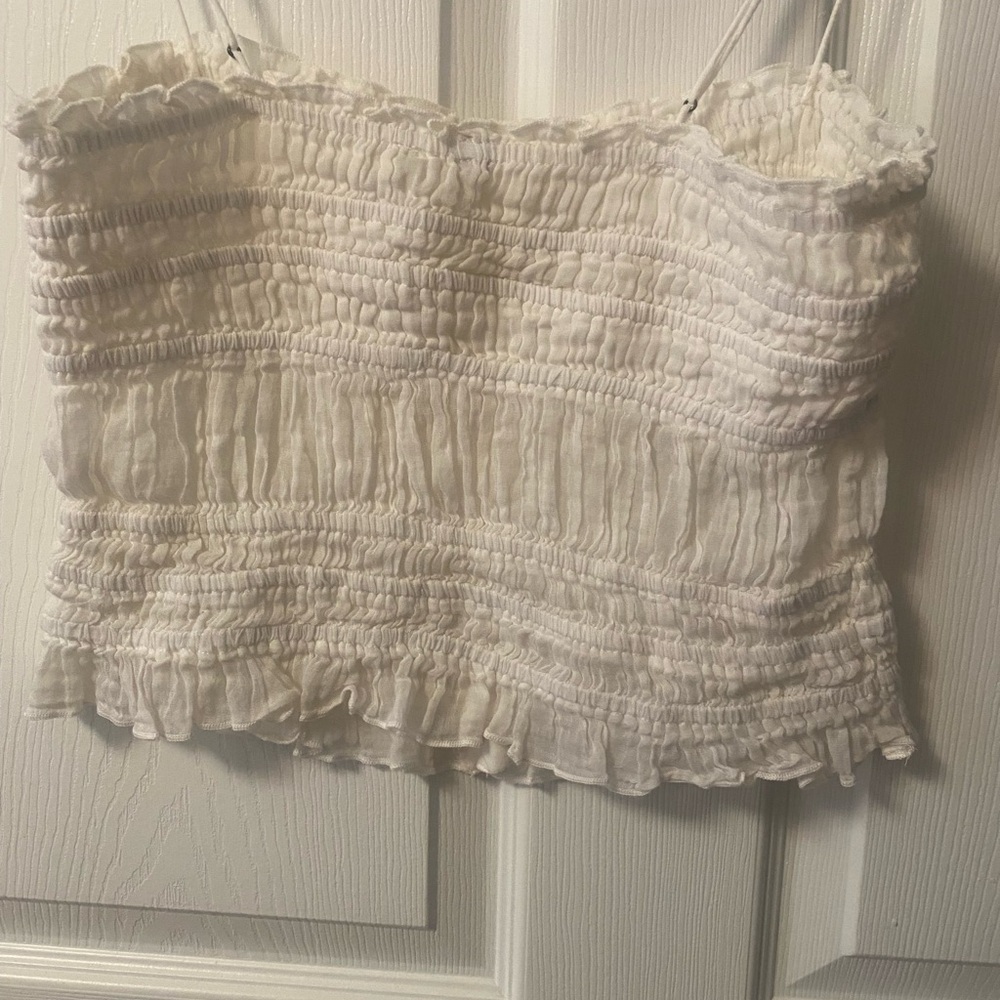 Free People White Smocked Crop Top - Picture 2 of 3